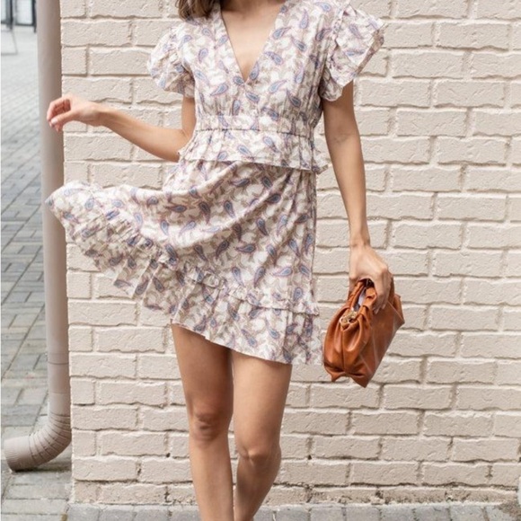 NWT Elan Flutter Sleeve Natural Paisley Travel Dress  women’s size medium Ruffle - Picture 1 of 13